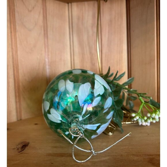 Vintage Handblown Glass Orb Christmas Ornament Green Holiday Decor - Picture 2 of 4